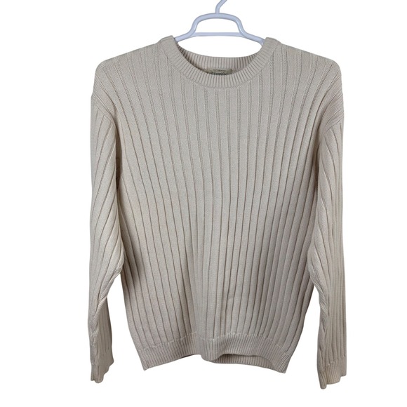 St. John's Bay Other - Vtg 90s Sweater L Cream 100% Cotton Chunky Coastal Grandpa‎ Fisherman Academia